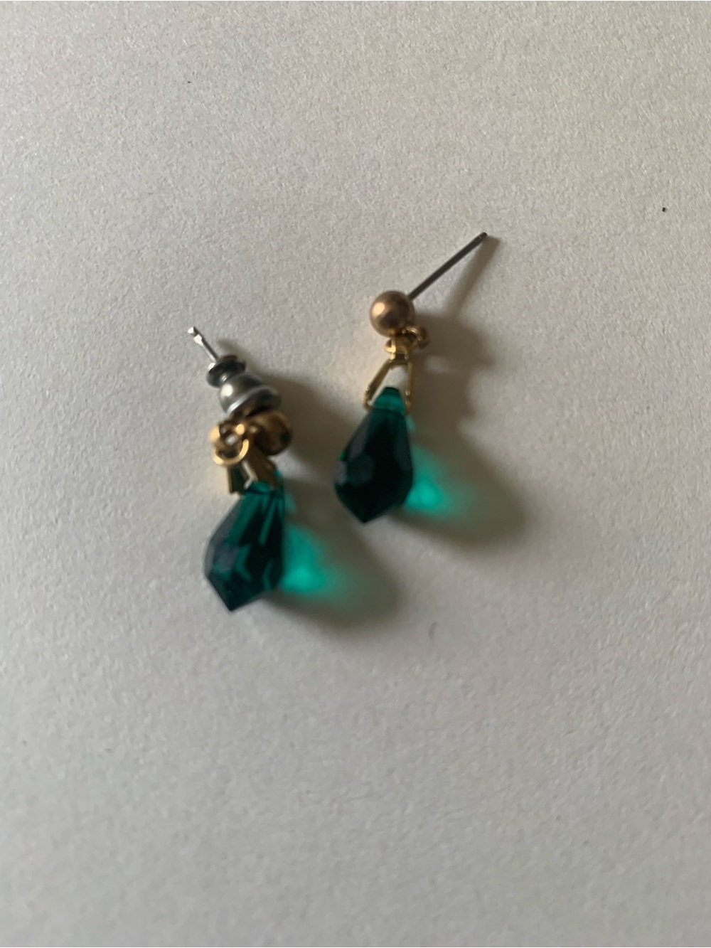Emerald Teardrop Dangle Stud Earrings - Gold Accent